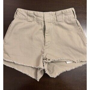 Dickies Womens Frayed Hem Casual‎ Denim Shorts, Tan Size 0/24